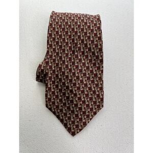 Valentino Cravatte Red, Brown, Gray Geometric Pattern 100% Silk HandmadeTie NWOT
